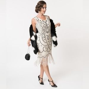 Unique Vintage ⭐ Beaded White Flapper Dress